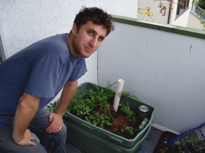 Daniel's homemade self-watering container